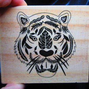 Tiger Face Wood Mounted Stamp 3.5" X 4"